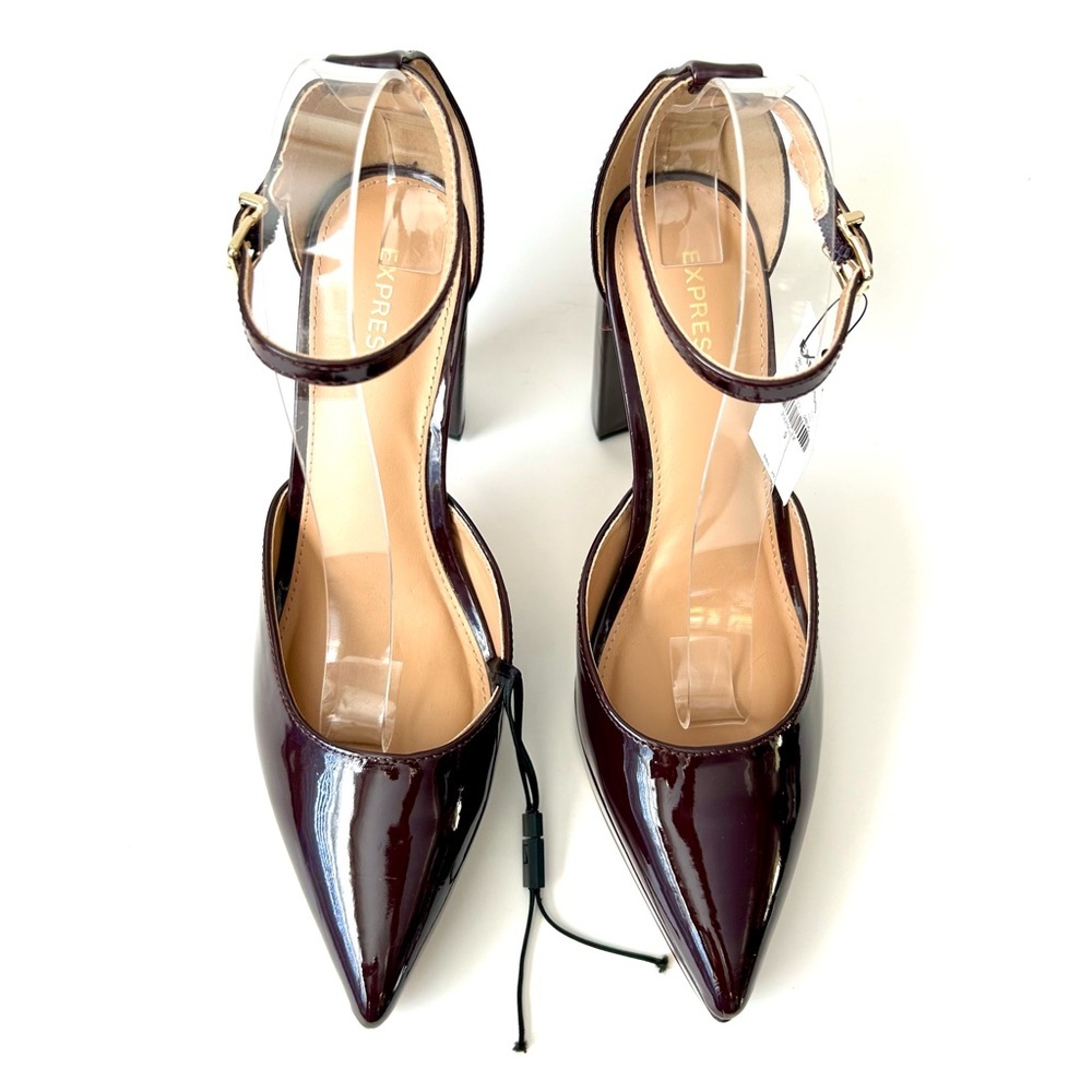 Express Closed Pointed Toe Platform Pumps High Heel Mary Jane Eggplant Size 9 - Picture 2 of 13